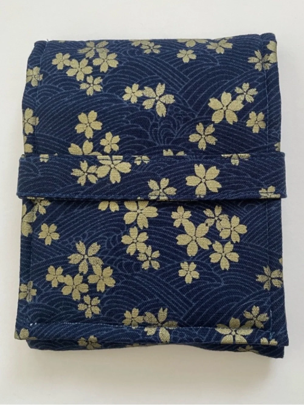 Blue gold sakura flower japanese fabric fountain pen pouch case new